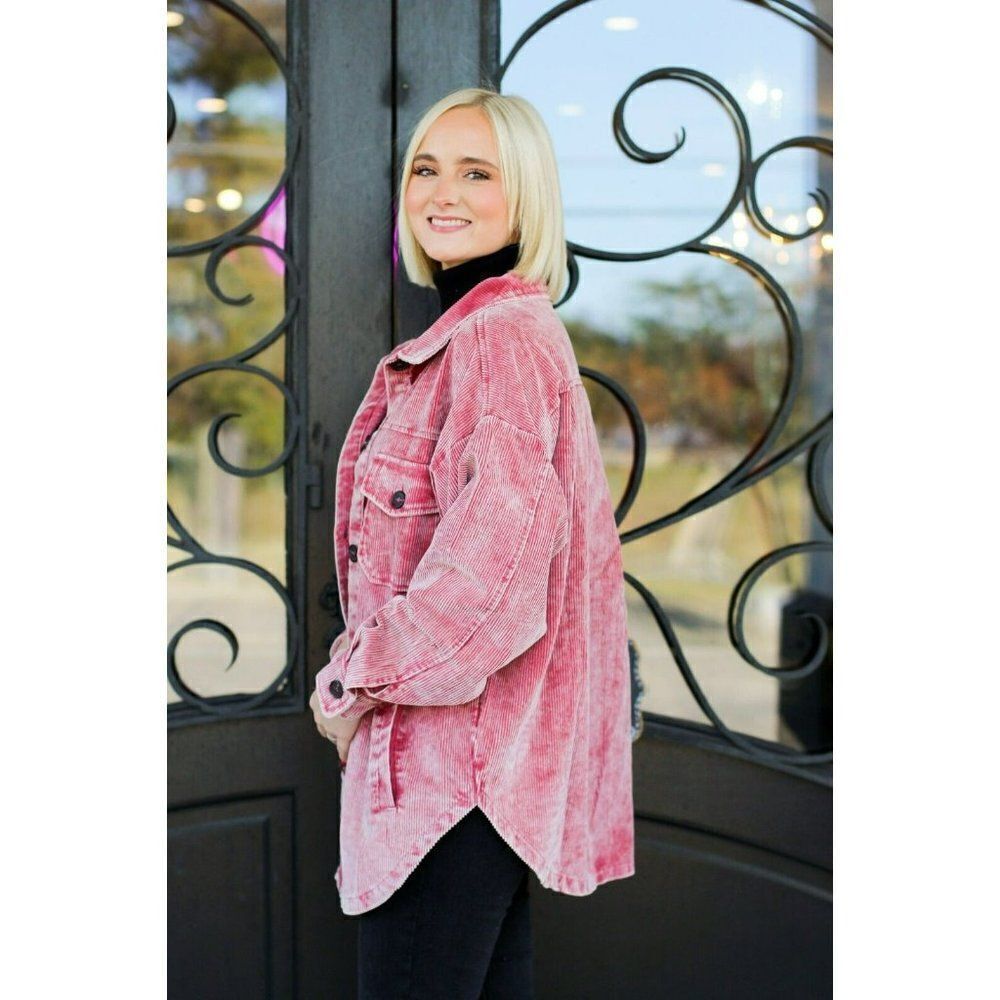 Zenana Corn Maze Vintage Washed Corduroy Shacket in Rose Pink S-XL QJW-1107D4 - Picture 7 of 8
